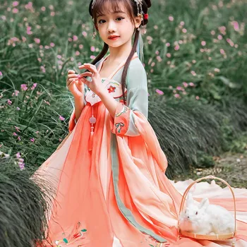 Древнекитайский костюм для ребенка, детское платье феи, Косплей, Hanfu, высококачественная одежда с вышивкой, традиционная юбка для девочек