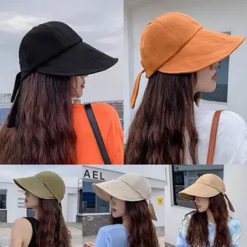 Женская Летняя Солнцезащитная шляпа COKK, Модная Корейская Складная Солнцезащитная шляпа с пустым верхом, бейсболка с широкими полями и бантом, Новинка