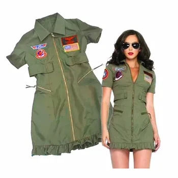 Женская Полицейская форма Для Взрослых, Женское Сексуальное Платье Top Gun, Армейские зеленые Костюмы для Вечеринки в честь Хэллоуина, полицейские костюмы
