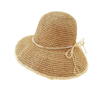 Женская весенне-летняя Соломенная шляпа ручной вязки для пляжного отдыха, Женская солнцезащитная кепка в богемном стиле с широкими полями, складное ведро, Новинка
