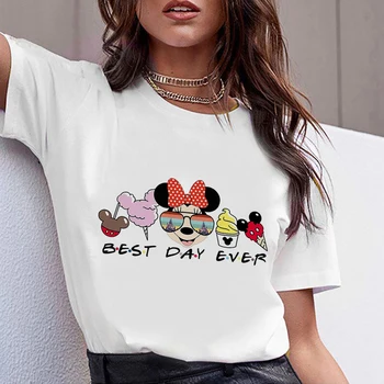 Женская футболка с принтом закуски Disney, Минни Микки, короткий рукав, Диснейленд, лучший день в истории, Женские футболки, Городская повседневная уличная одежда
