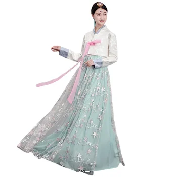 Женская юбка Ханбок Корейский Традиционный костюм Придворный брак Корейское народное представление Сценическое Танцевальное представление Комплект Костюмов