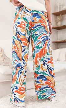 Женские повседневные длинные брюки 2023, Весенне-летние повседневные широкие брюки с уличным принтом, Повседневные брюки с высокой талией