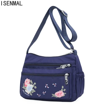 Женские сумки через плечо с вышивкой, женская сумка-мессенджер с цветочным узором для девочек, нейлоновая высококачественная дорожная сумка на молнии