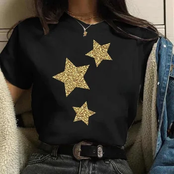 Женские футболки с мультяшным графическим принтом в виде звезд, повседневные модные футболки с эстетическим принтом для девочек 90-х годов, женские топы Kawaii, футболки