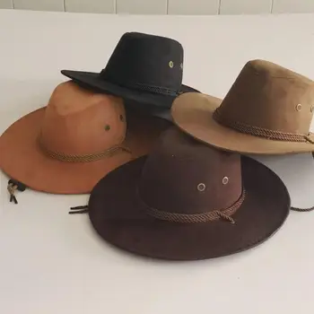 Западная Мужская ковбойская шляпа из оленьей шерсти, Ковбойская шляпа из оленьей кожи, ветрозащитная веревка, большой наездник, флисовые аксессуары для украшения из песочной кожи U6X5