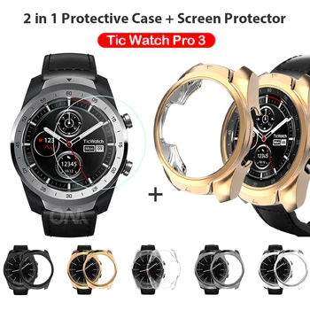 Защитный чехол 2-в-1 + Защитная пленка для экрана Смарт-часов Ticwatch Pro 3 Силиконовый чехол из закаленного Стекла для Tic Watch Pro 3