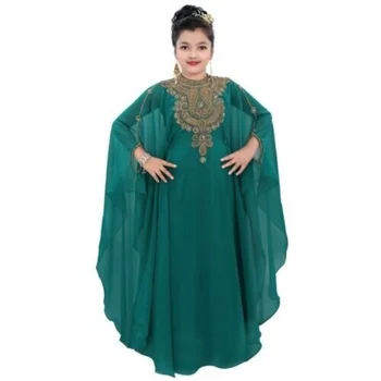 Зеленое платье для девочек, Мусульманская Детская Абайя, Марокканская Длинная рубашка, Детский Химар