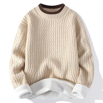 Зимний теплый свитер, мужской плюшевый Винтажный твист-свитер, Утепленный мужской Пуловер, Модный Мужской флисовый свитер из двух предметов