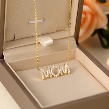 Золотое ожерелье Со стразами для мамы, Мамино Семейное ожерелье для мамы с розовой коробкой, ожерелье для мамы, Юбилей, подарки на День матери