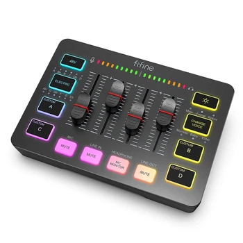 Игровой аудиомикшер FIFINE, потоковый 4-канальный RGB-микшер с интерфейсом микрофона XLR, для озвучивания игр, подкастов, AmpliGame SC3