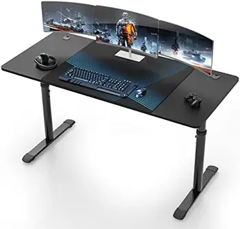 Игровой стол, 60 дюймов, Большая Ручная регулировка высоты, Черный Игровой компьютерный стол, домашний офис, Стоячий стол, Длинный Компьютерный прочный E