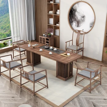 Изготовленный на заказ чайный столик из орехового дерева, белого воскового дерева, офисный чайный столик, бытовой чайный столик из массива дерева, чайный столик для кунг-фу и стулья