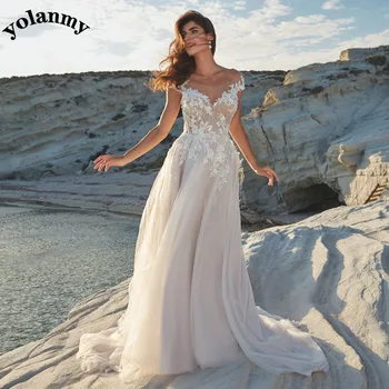 Изысканные Свадебные платья YOLANMY, современное свадебное платье трапециевидной формы с объемными аппликациями и складками, Vestido De Casamento, сшитое специально для женщин