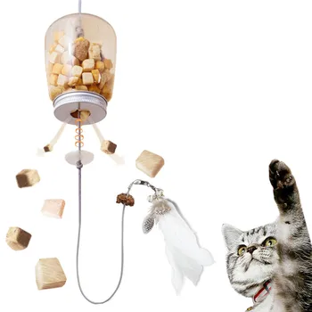 Интерактивная игрушка для кошек, Утечка корма, Перо с Колокольчиком, Подвесная Веревка для царапин на двери, Кормушка для домашних животных, Диспенсер для кошек, Царапины