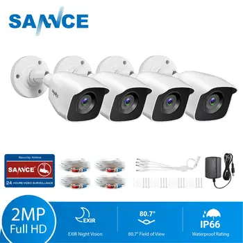 Камера Системы видеонаблюдения SANNCE 2MP 1080P HD с ИК-подсветкой Ночного видения, Аудиозапись, Водонепроницаемый корпус, комплект камеры, белый