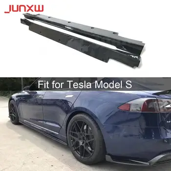 Карбоновый Автомобильный Дверной Протектор Подбородка Комплект Защитных Боковых Юбок Фартуки для Tesla Model S Седан 4 Двери 70D 85D P100D 2ШТ 2016 2017
