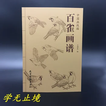 Китайская книга по рисованию для рисования воробьев Xian Miao Line Drawing Bai Miao 94 страницы 26 * 19 см