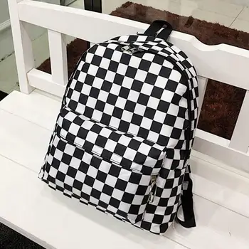 Клетчатый рюкзак, Повседневный Нейлоновый рюкзак для путешествий на открытом воздухе, Студенческая школьная сумка в стиле колледжа, Черная сумка для книг, Дорожный рюкзак для женщин
