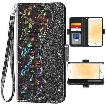 Кожаный чехол-бумажник с откидной крышкой и блестками, Чехол Для Телефона Xiaomi Redmi Note 11 S Pro 10 C S2 4 4X5 6 6A 7 7A 8 8A 9 9A 9C Plus