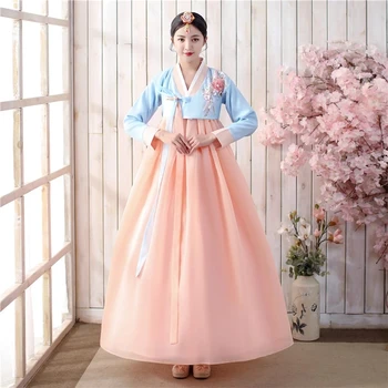 Корейское Традиционное платье для одежды, Женская мода, Корейский Свадебный танцевальный костюм, Азиатская одежда для вечеринки, Сказочный Ханбок, Топ, юбка, Комплект