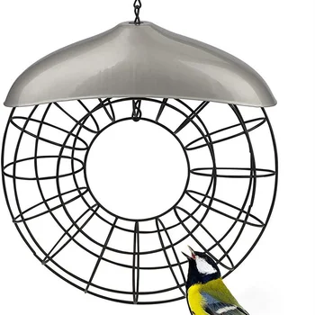 Кормушка для птиц, Ветрозащитный непромокаемый Держатель для жировых шариков, Круглый металлический венок, Подвесная Уличная кормушка для птиц с большим кольцом для еды