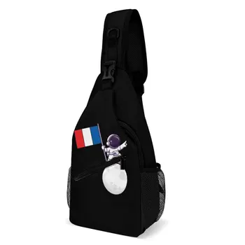 Космонавт с французским флагом, саржевая нагрудная сумка с полным принтом, уютный прочный рулон одеяла, креатив для путешествий