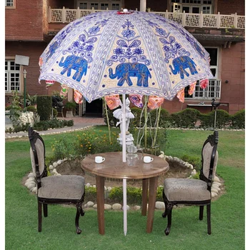 Красивый зонтик с вышивкой в виде слона, Индийский Большой зонтик ручной работы, украшение для внутреннего дворика, богемный пляжный зонтик