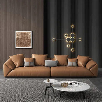 Легкий Роскошный кожаный диван Комбинированного типа Для гостиной, Мебель для больших и маленьких квартир, Трехместная мебель в скандинавском стиле, американская