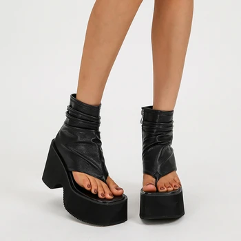 Летние Женские Босоножки на платформе с открытым носком, Римские сандалии на высоком каблуке 10 см, Римские сандалии на танкетке, Женская Удобная пляжная обувь
