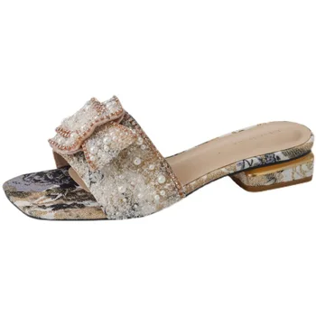 Летние новые женские тапочки, Модные женские туфли на плоской подошве с бриллиантами, женская пляжная обувь, Zapatos De Mujer, Женские шлепанцы