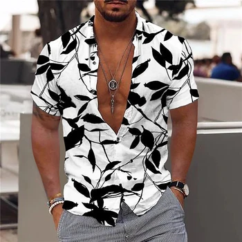 Летние новые мужские рубашки, рубашки для пляжного отдыха на Гавайях, для мужчин, Свободные дышащие топы с коротким рукавом, мужская одежда Оверсайз Camisa