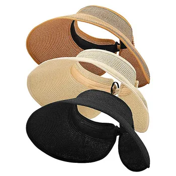 Летняя соломенная шляпа Со складным верхом для защиты от солнца, портативный солнцезащитный козырек для улицы, большая складная шляпа для пляжа