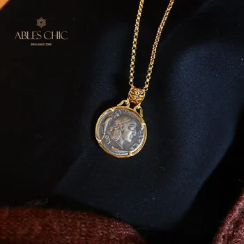 Массивная серебряная византийская монета 925 пробы, подвеска из 18-каратного золота, римское ожерелье 60 см C16S21010
