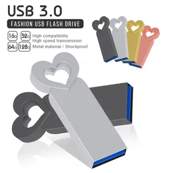 Металлический USB Флэш-накопитель 3,0 32 ГБ Usb Memory Stick 128 ГБ Водонепроницаемый Флеш-накопитель 64 ГБ U-диск Usb 16 ГБ Портативный флэш-накопитель в форме сердца USB