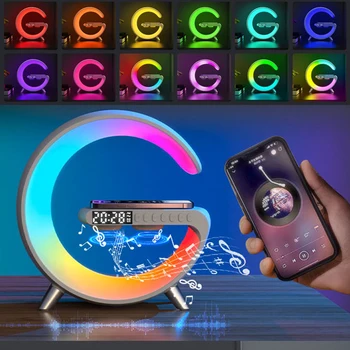 Многофункциональное беспроводное зарядное устройство RGB, будильник, ночник, умное приложение, круглый динамик Bluetooth, настольная лампа, управление приложением для Iphone