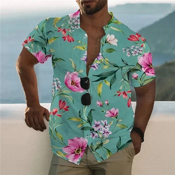 Модная Гавайская Мужская Рубашка с 3D Принтом, Рубашки Для Пляжного Отдыха Для Мужчин, Повседневные Топы Оверсайз С Коротким Рукавом, Футболка, Мужская Блузка, Горячая