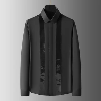 Модная брендовая мужская рубашка с длинными рукавами, вышитая бисером, тип мужской рубашки для ночного клуба, индивидуальность, модная хлопковая рубашка высокого класса