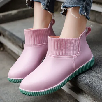 Модные непромокаемые ботинки для женщин, Нескользящие водонепроницаемые непромокаемые ботильоны, Женские Короткие ботинки для работы в саду, Трендовые Непромокаемые ботинки для женщин