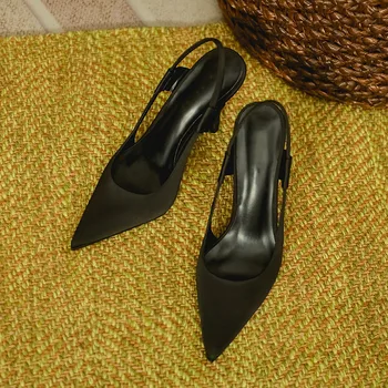 Модные однотонные шелковые Босоножки с острым носком на очень высоком каблуке без застежки, уличные женские босоножки на тонком каблуке с откидывающейся спинкой