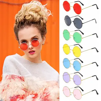Модные солнцезащитные очки для вечеринок, дискотек, хиппи, круглые очки, металлические солнцезащитные очки, очки