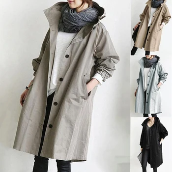 Модный тренч с длинным рукавом Осень зима, Однобортное Длинное пальто из водонепроницаемого материала 5XL, Женское пальто