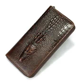 Мужская сумка, кожаный кошелек, кошелек из воловьей кожи с рисунком крокодиловой кожи, деловой длинный кошелек с несколькими картами