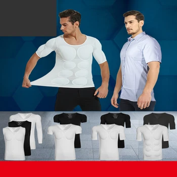 Мужская футболка с искусственными мышцами, губкой для груди, Косплей, Невидимая накладка для рук на животе, Нижнее белье, Фитнес-костюм для модельной вечеринки