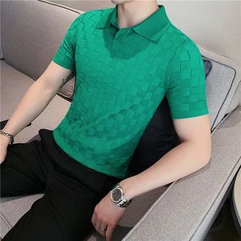 Мужские Высококачественные трикотажные рубашки ПОЛО/Мужские облегающие рубашки поло с V-образным вырезом и короткими рукавами для отдыха, Мужские эластичные рубашки ПОЛО 3XL