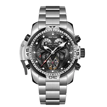 Мужские Роскошные часы Reef Tiger Автоматические Часы Механические Наручные Часы 100 м Водонепроницаемый Сапфировый Светящийся Стальной ремешок RGA3532