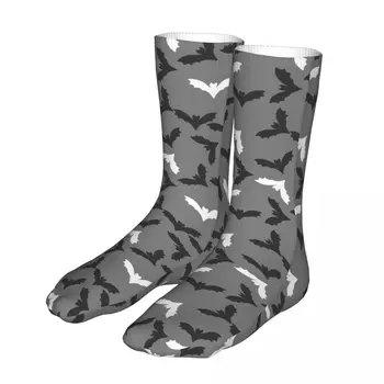 Мужские Спортивные Носки с Милым Рисунком Черно-белых Летучих мышей, Серые Носки, Хлопковые носки Happy Woman