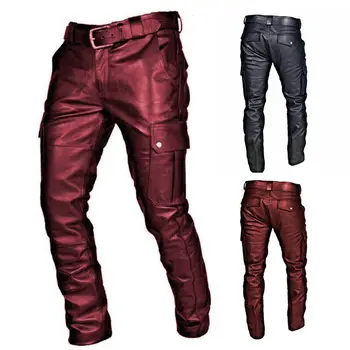 Мужские джинсовые брюки, низ брюк, мотоциклетные брюки, европейские и американские модные тенденции в стиле стимпанк, готика из искусственной кожи