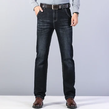 Мужские джинсы бренда Thoshine на весну-осень, эластичные, прямого кроя, мужские джинсовые брюки, стрейчевые умные повседневные брюки