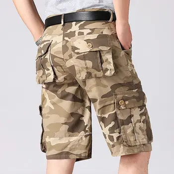 Мужские летние свободные камуфляжные шорты-карго с несколькими карманами, мужские прямые повседневные брюки длиной до колена, большие размеры